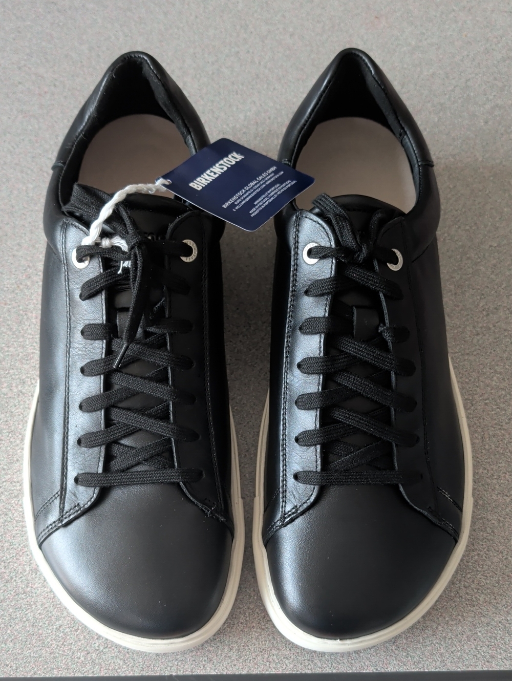Birkenstock Men's Black Leather Low-Top Sneakers with White Sole